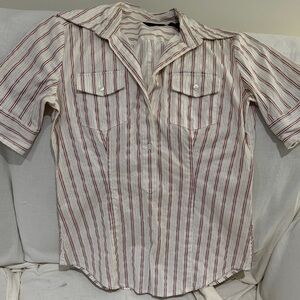 New York & Company Red and White Striped Button Down Shirt